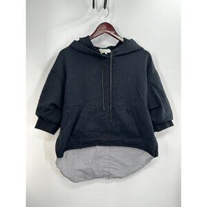 3.1 Phillip Lim Womens Half Sleeve Layered Hoodie Sweater EMBROIDERED FLORAL BLA